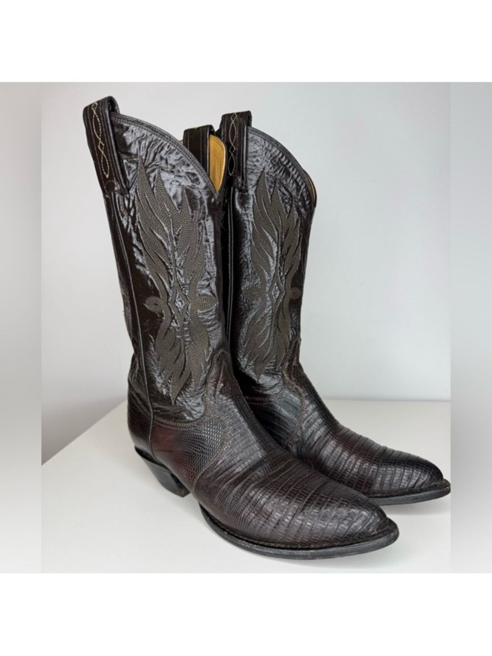 Tony Lama Brown Lizard Western Cowboy Boots Women’s 5.5 Gold Label USA Vintage